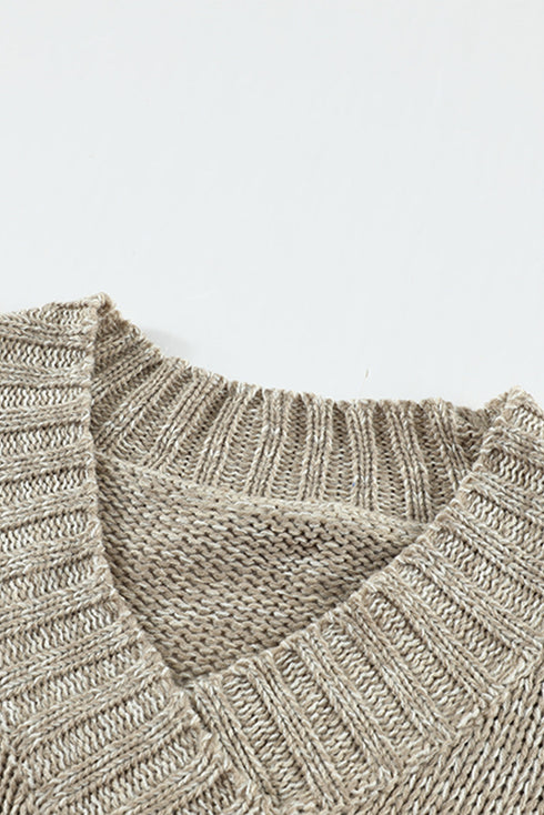 V Neck Drop Shoulder Knitted Sweater